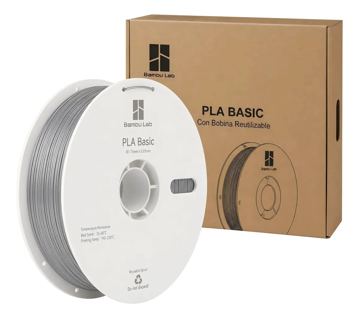 Bambu PLA Básico-Plata- con carrete reutilizable Bambu - Imagen 2
