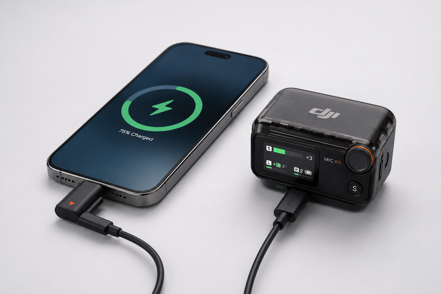 Carga simultánea DJI Mic 3 con adaptador Lightning