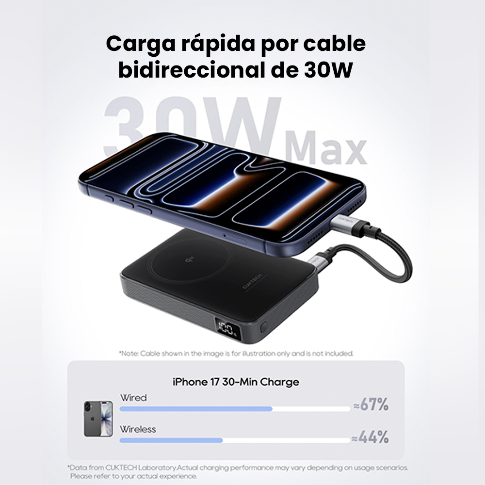 CUKTECH CP13 Qi2 Power Bank Magnética 10000mAh 30W Gris - Imagen 2